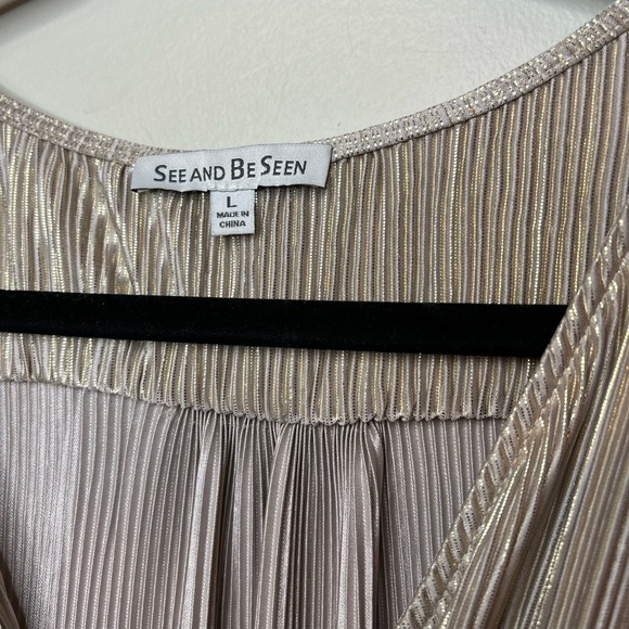 See And Be Seen Gold Micro Pleat Faux Wrap Maxi Dress - Picture 11 of 12